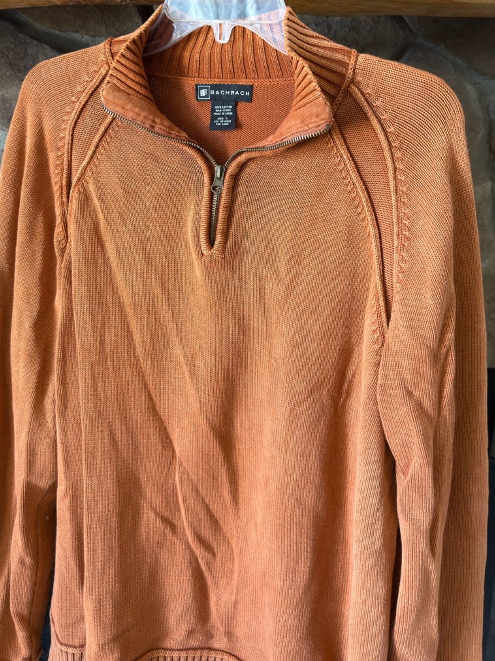 Bachrach Men's Zip-Neck Sweater in Burnt Orange